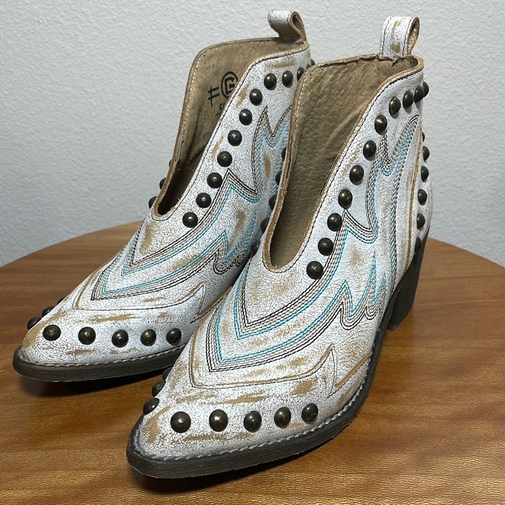 Corral Studded Ankle Boots - White and Brown